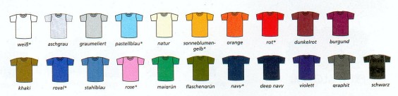Farben für T-Shirts Mengenrabatt Kindergruppen 