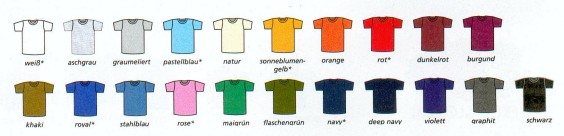 Farben fr T-Shirts Mengenrabatt Kindergruppen 